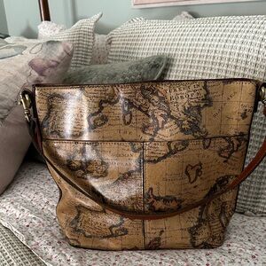 Patricia Nash all Leather Map inspired Shoulder Bag